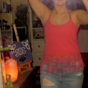 Coral fringe tank top